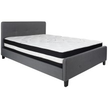 Flash Furniture HG-BM-31-GG Queen Size Tufted Upholstered Platform Bed, Dark Gray Fabric with Pocket Spring Mattress