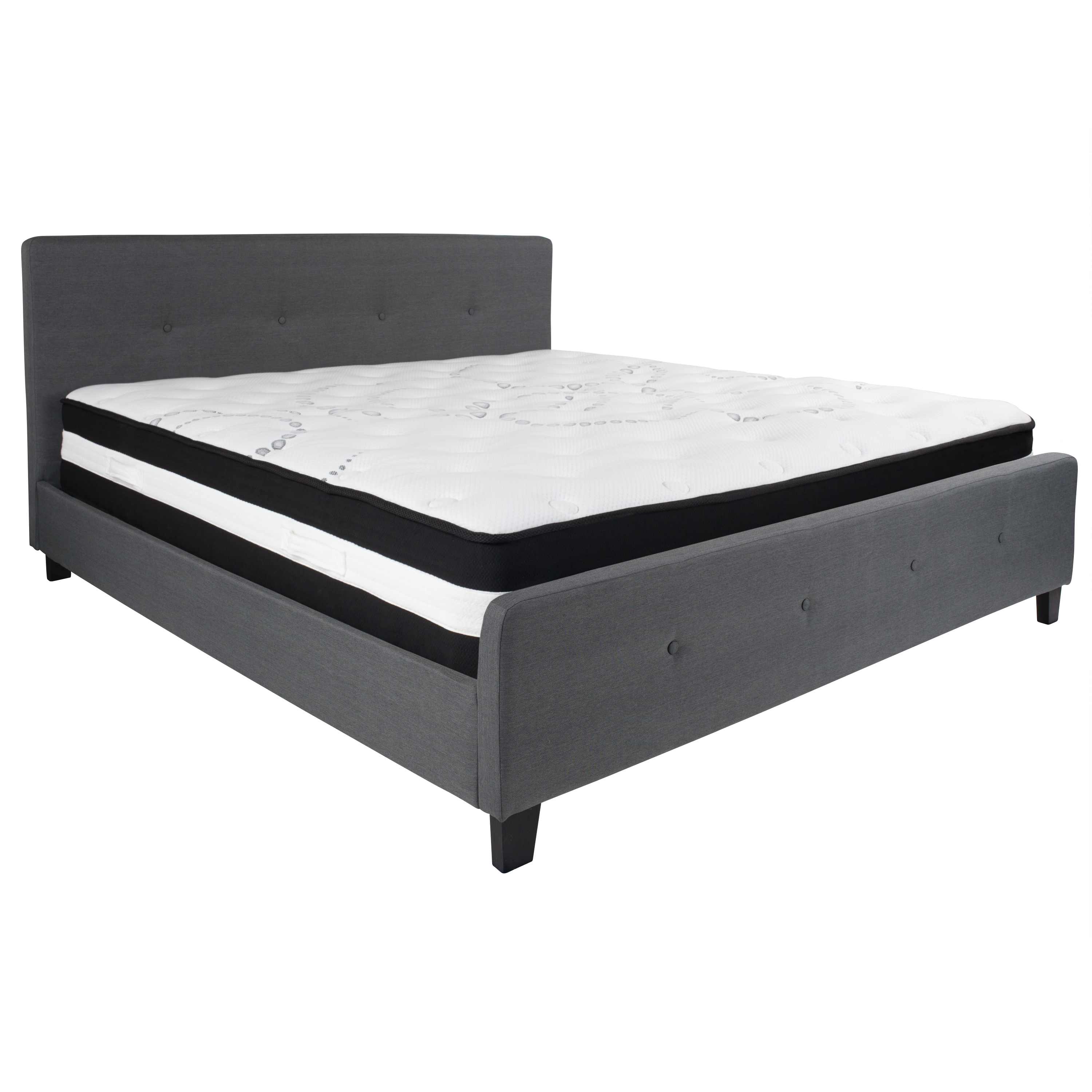 Flash Furniture HG-BM-32-GG King Size Tufted Upholstered Platform Bed, Dark Gray Fabric with Pocket Spring Mattress