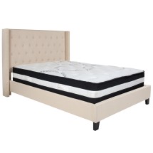 Flash Furniture HG-BM-34-GG Full Size Tufted Upholstered Platform Bed, Beige Fabric with Pocket Spring Mattress