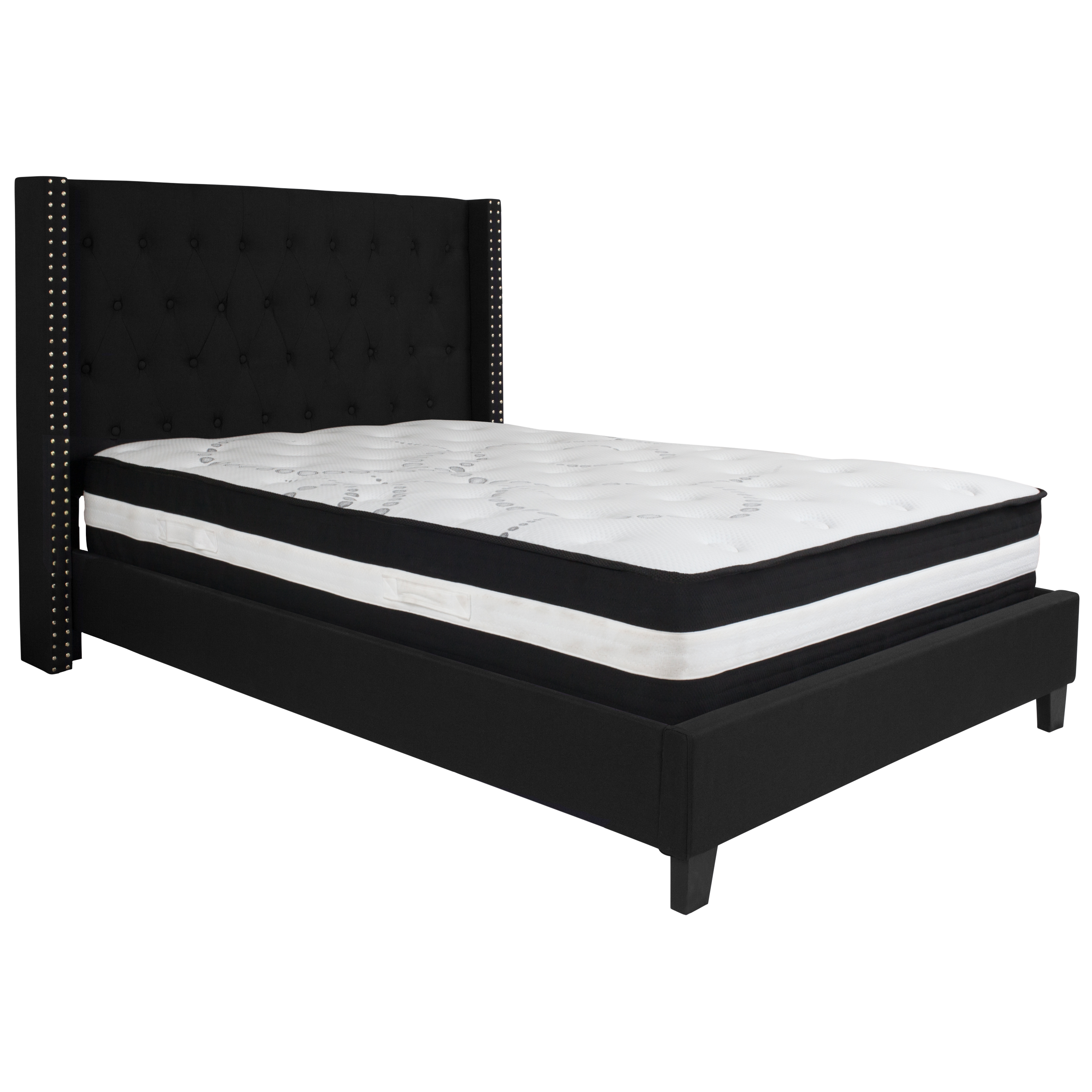 Flash Furniture HG-BM-38-GG Full Size Tufted Upholstered Platform Bed, Black Fabric with Pocket Spring Mattress