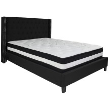 Flash Furniture HG-BM-39-GG Queen Size Tufted Upholstered Platform Bed, Black Fabric with Pocket Spring Mattress