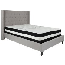 Flash Furniture HG-BM-42-GG Full Size Tufted Upholstered Platform Bed, Light Gray Fabric with Pocket Spring Mattress