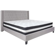 Flash Furniture HG-BM-44-GG King Size Tufted Upholstered Platform Bed, Light Gray Fabric with Pocket Spring Mattress