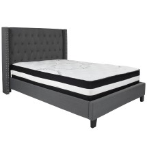 Flash Furniture HG-BM-46-GG Full Size Tufted Upholstered Platform Bed, Dark Gray Fabric with Pocket Spring Mattress