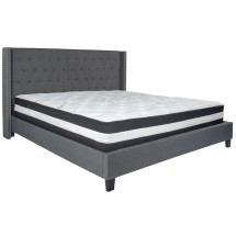 Flash Furniture HG-BM-48-GG King Size Tufted Upholstered Platform Bed, Dark Gray Fabric with Pocket Spring Mattress