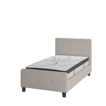 Flash Furniture HG-BM10-17-GG Twin Size Tufted Upholstered Platform Bed, Beige Fabric with 10" Pocket Spring Mattress