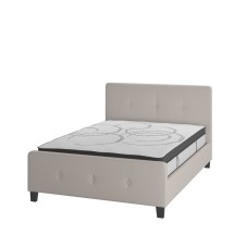 Flash Furniture HG-BM10-18-GG Full Size Tufted Upholstered Platform Bed, Beige Fabric with 10" Pocket Spring Mattress