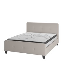 Flash Furniture HG-BM10-19-GG Queen Size Tufted Upholstered Platform Bed, Beige Fabric with 10&quot; Pocket Spring Mattress