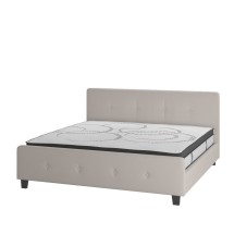 Flash Furniture HG-BM10-20-GG King Size Tufted Upholstered Platform Bed, Beige Fabric with 10&quot; Pocket Spring Mattress