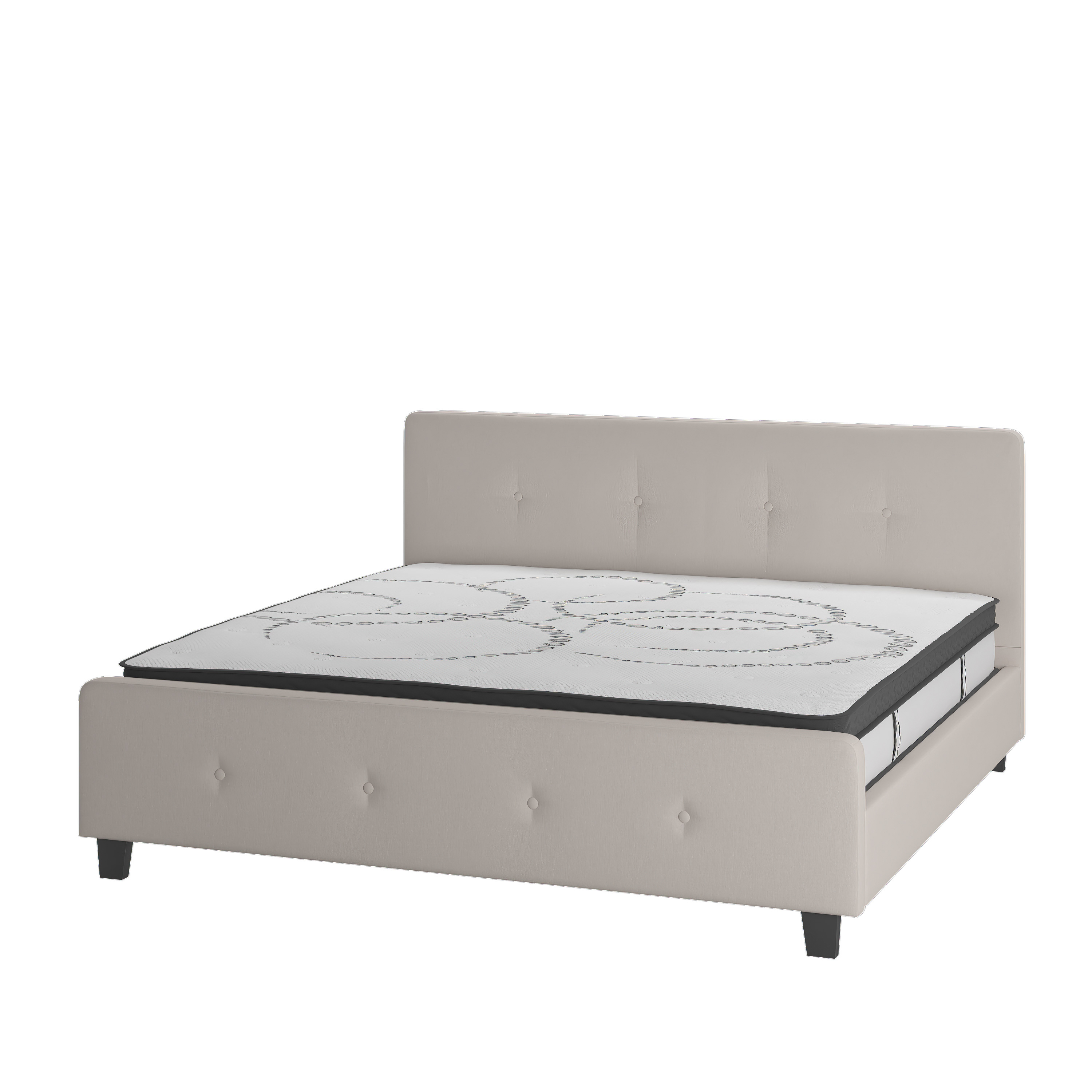 Flash Furniture HG-BM10-20-GG King Size Tufted Upholstered Platform Bed, Beige Fabric with 10" Pocket Spring Mattress