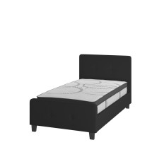 Flash Furniture HG-BM10-21-GG Twin Size Tufted Upholstered Platform Bed, Black Fabric with 10&quot; Pocket Spring Mattress