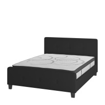 Flash Furniture HG-BM10-23-GG Queen Size Tufted Upholstered Platform Bed, Black Fabric with 10&quot; Pocket Spring Mattress