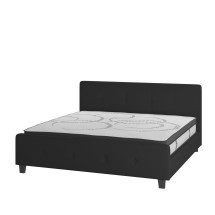 Flash Furniture HG-BM10-24-GG King Size Tufted Upholstered Platform Bed, Black Fabric with 10&quot; Pocket Spring Mattress