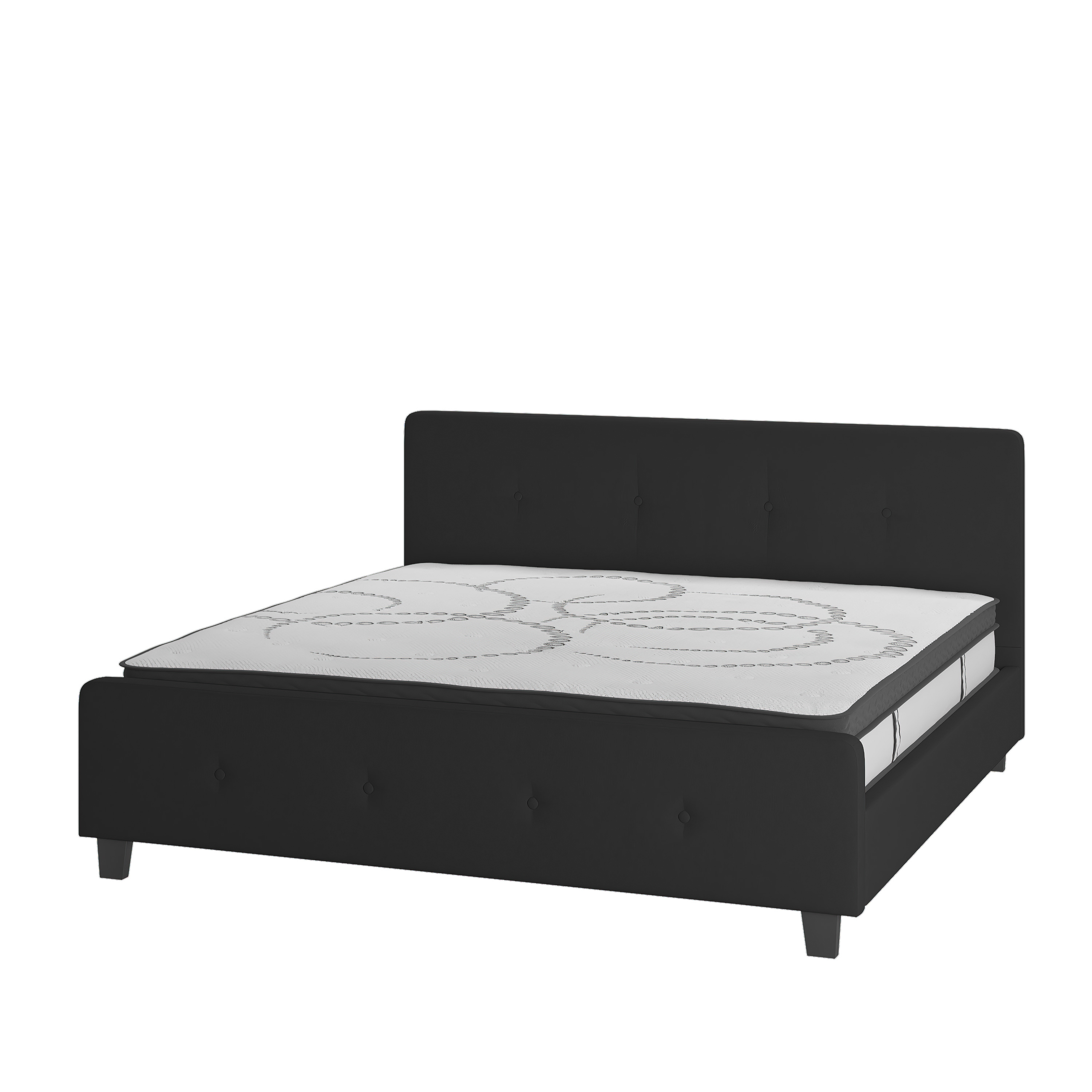 Flash Furniture HG-BM10-24-GG King Size Tufted Upholstered Platform Bed, Black Fabric with 10" Pocket Spring Mattress