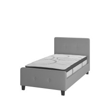 Flash Furniture HG-BM10-25-GG Twin Size Tufted Upholstered Platform Bed, Light Gray Fabric with 10&quot; Pocket Spring Mattress