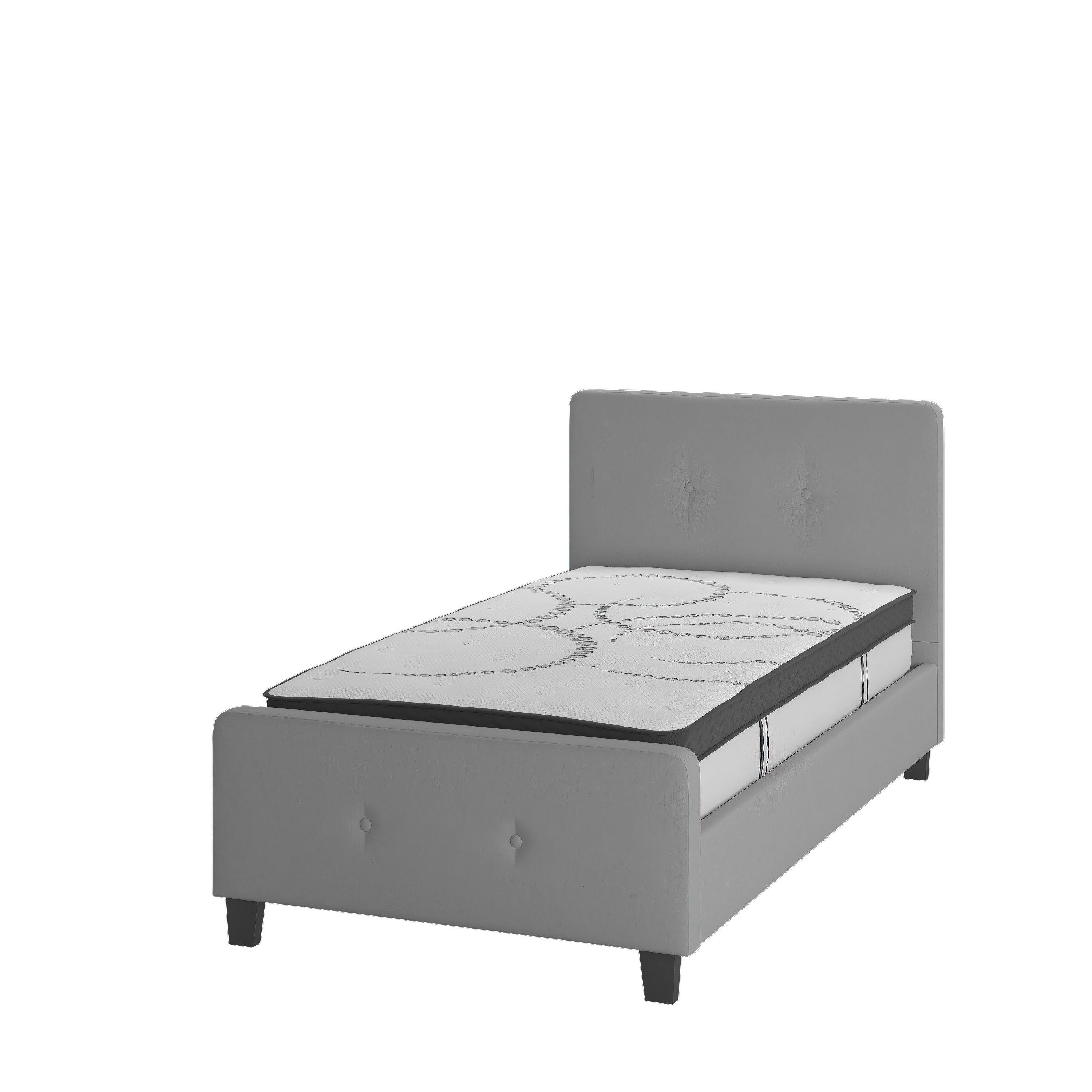 Flash Furniture HG-BM10-25-GG Twin Size Tufted Upholstered Platform Bed, Light Gray Fabric with 10" Pocket Spring Mattress