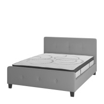 Flash Furniture HG-BM10-27-GG Queen Size Tufted Upholstered Platform Bed, Light Gray Fabric with 10" Pocket Spring Mattress