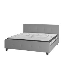 Flash Furniture HG-BM10-28-GG King Size Tufted Upholstered Platform Bed, Light Gray Fabric with 10&quot; Pocket Spring Mattress