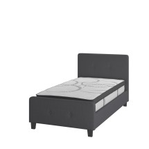 Flash Furniture HG-BM10-29-GG Twin Size Tufted Upholstered Platform Bed, Dark Gray Fabric with 10&quot; Pocket Spring Mattress