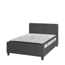 Flash Furniture HG-BM10-30-GG Full Size Tufted Upholstered Platform Bed, Dark Gray Fabric with 10&quot; Pocket Spring Mattress