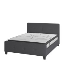 Flash Furniture HG-BM10-31-GG Queen Size Tufted Upholstered Platform Bed, Dark Gray Fabric with 10" Pocket Spring Mattress