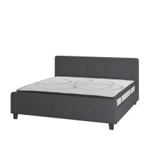 Flash Furniture HG-BM10-32-GG King Size Tufted Upholstered Platform Bed, Dark Gray Fabric with 10" Pocket Spring Mattress