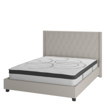 Flash Furniture HG-BM10-34-GG Full Size Tufted Upholstered Platform Bed, Beige Fabric with 10&quot; Pocket Spring Mattress