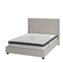 Flash Furniture HG-BM10-35-GG Queen Size Tufted Upholstered Platform Bed, Beige Fabric with 10&quot; Pocket Spring Mattress