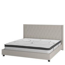 Flash Furniture HG-BM10-36-GG King Size Tufted Upholstered Platform Bed, Beige Fabric with 10" Pocket Spring Mattress