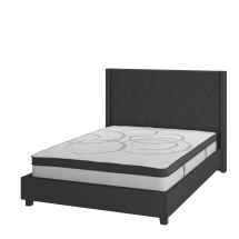 Flash Furniture HG-BM10-38-GG Full Size Tufted Upholstered Platform Bed, Black Fabric with 10&quot; Pocket Spring Mattress