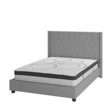 Flash Furniture HG-BM10-42-GG Full Size Tufted Upholstered Platform Bed, Light Gray Fabric with 10&quot; Pocket Spring Mattress