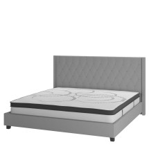 Flash Furniture HG-BM10-43-GG Queen Size Tufted Upholstered Platform Bed, Light Gray Fabric with 10&quot; Pocket Spring Mattress