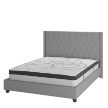 Flash Furniture HG-BM10-44-GG King Size Tufted Upholstered Platform Bed, Light Gray Fabric with 10" Pocket Spring Mattress