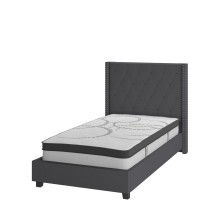 Flash Furniture HG-BM10-45-GG Twin Size Tufted Upholstered Platform Bed, Dark Gray Fabric with 10" Pocket Spring Mattress