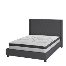 Flash Furniture HG-BM10-46-GG Full Size Tufted Upholstered Platform Bed, Dark Gray Fabric with 10" Pocket Spring Mattress