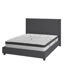 Flash Furniture HG-BM10-47-GG Queen Size Tufted Upholstered Platform Bed, Dark Gray Fabric with 10&quot; Pocket Spring Mattress