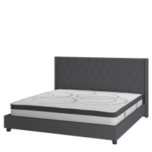 Flash Furniture HG-BM10-48-GG King Size Tufted Upholstered Platform Bed, Dark Gray Fabric with 10&quot; Pocket Spring Mattress