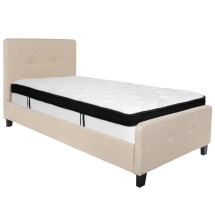 Flash Furniture HG-BMF-17-GG Twin Size Tufted Upholstered Platform Bed, Beige Fabric with Memory Foam Mattress