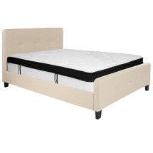 Flash Furniture HG-BMF-18-GG Full Size Tufted Upholstered Platform Bed, Beige Fabric with Memory Foam Mattress