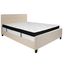 Flash Furniture HG-BMF-19-GG Queen Size Tufted Upholstered Platform Bed, Beige Fabric with Memory Foam Mattress