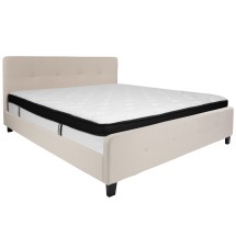 Flash Furniture HG-BMF-20-GG King Size Tufted Upholstered Platform Bed, Beige Fabric with Memory Foam Mattress