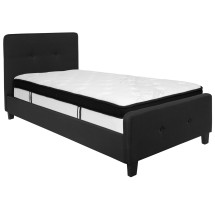 Flash Furniture HG-BMF-21-GG Twin Size Tufted Upholstered Platform Bed, Black Fabric with Memory Foam Mattress