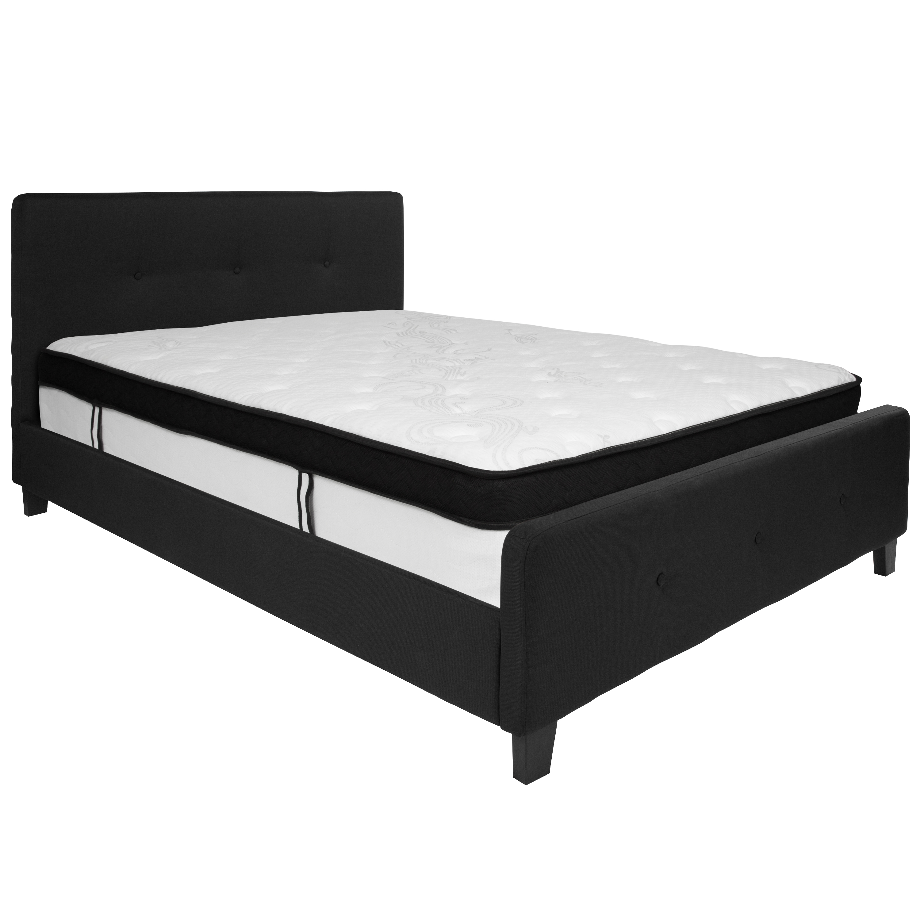 Flash Furniture HG-BMF-23-GG Queen Size Tufted Upholstered Platform Bed, Black Fabric with Memory Foam Mattress