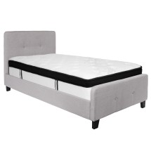 Flash Furniture HG-BMF-25-GG Twin Size Tufted Upholstered Platform Bed, Light Gray Fabric with Memory Foam Mattress