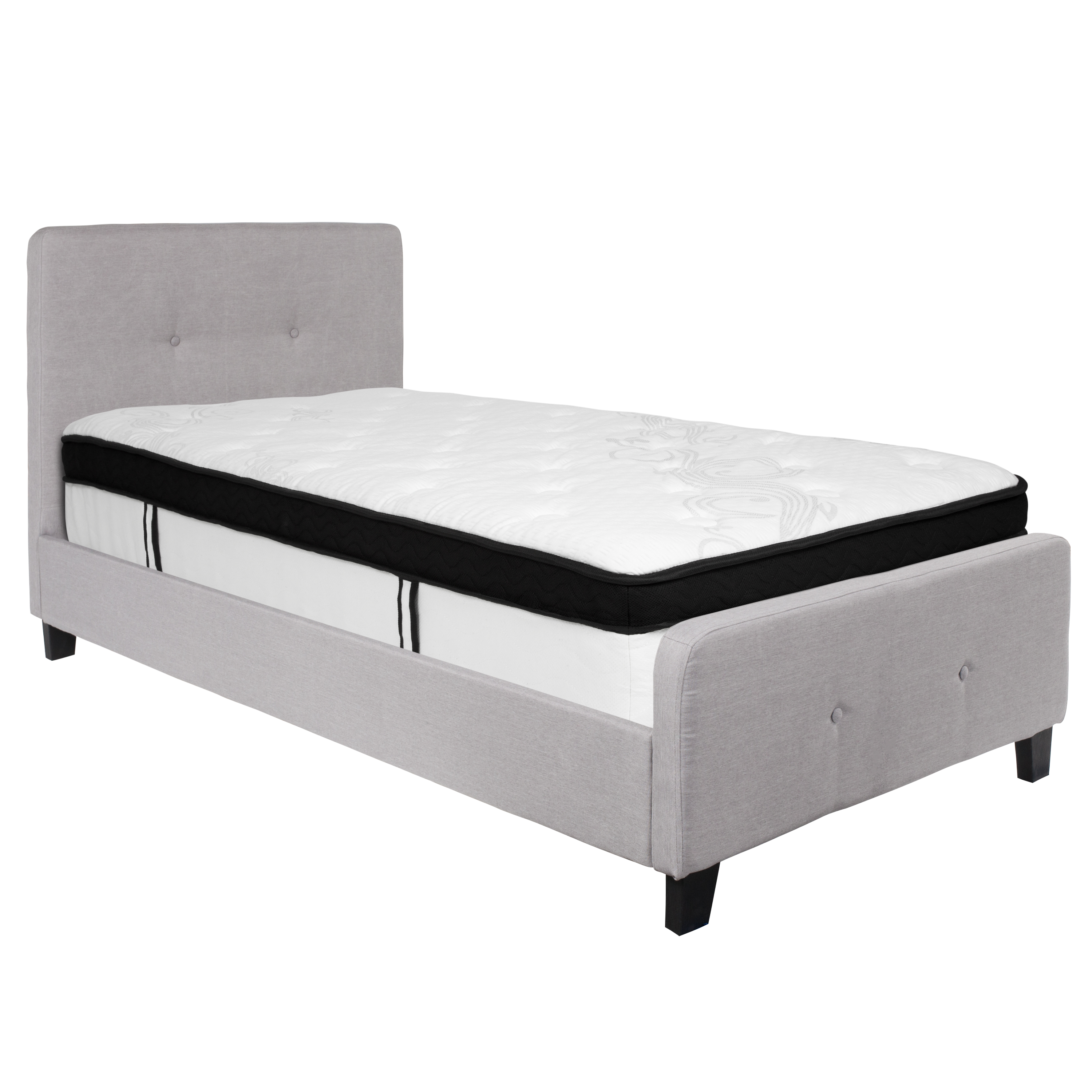 Flash Furniture HG-BMF-25-GG Twin Size Tufted Upholstered Platform Bed, Light Gray Fabric with Memory Foam Mattress