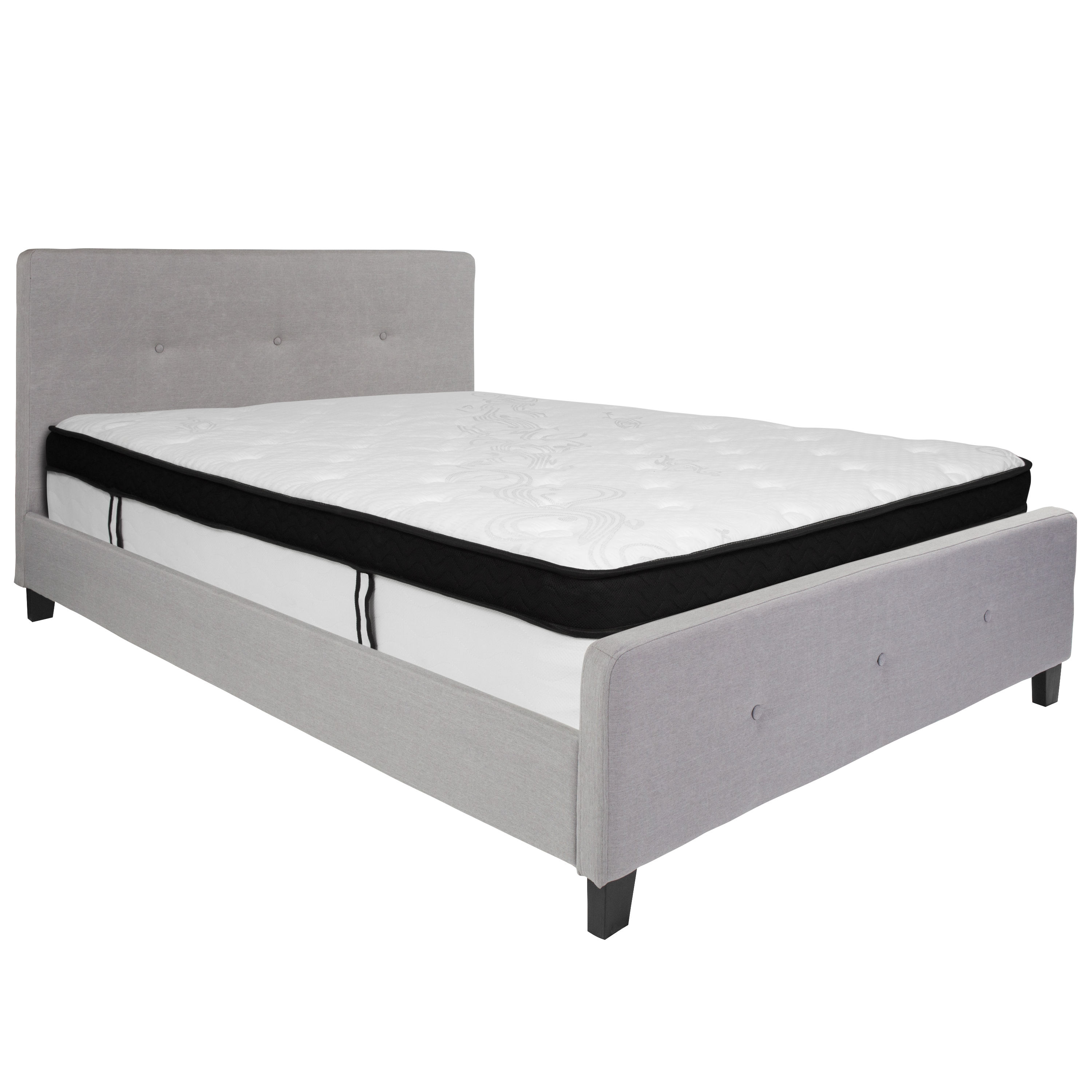 Flash Furniture HG-BMF-27-GG Queen Size Tufted Upholstered Platform Bed, Light Gray Fabric with Memory Foam Mattress