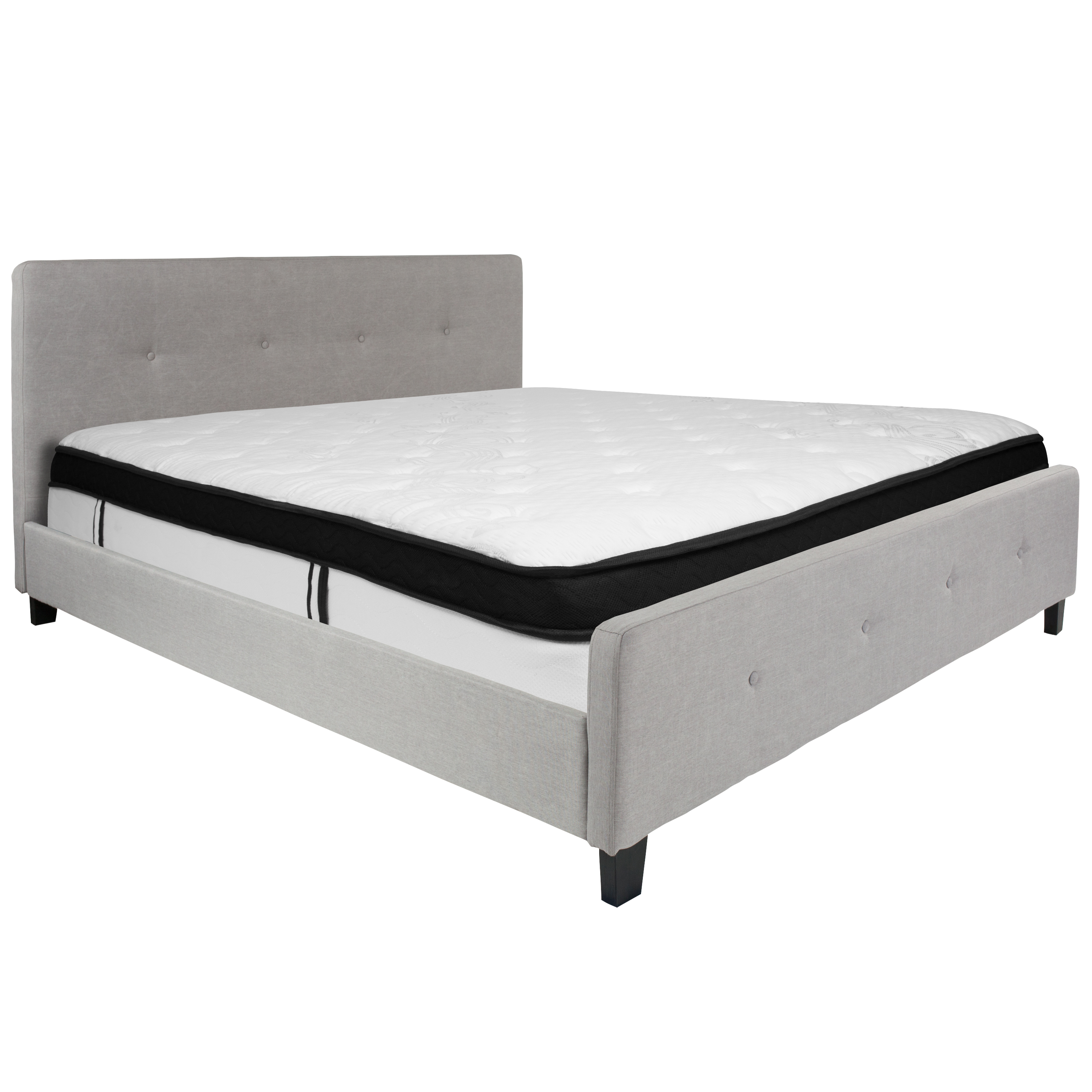 Flash Furniture HG-BMF-28-GG King Size Tufted Upholstered Platform Bed, Light Gray Fabric with Memory Foam Mattress