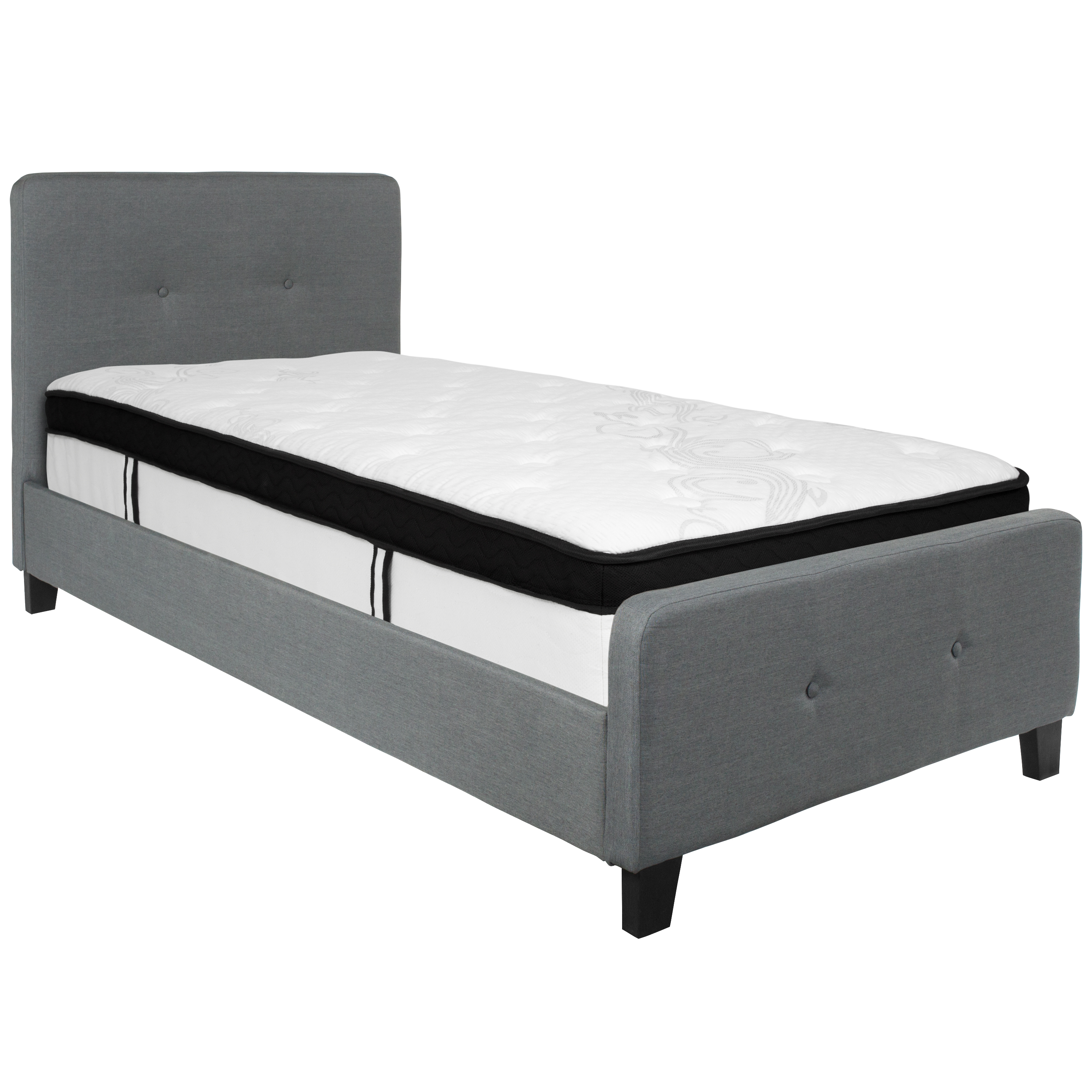 Flash Furniture HG-BMF-29-GG Twin Size Tufted Upholstered Platform Bed, Dark Gray Fabric with Memory Foam Mattress