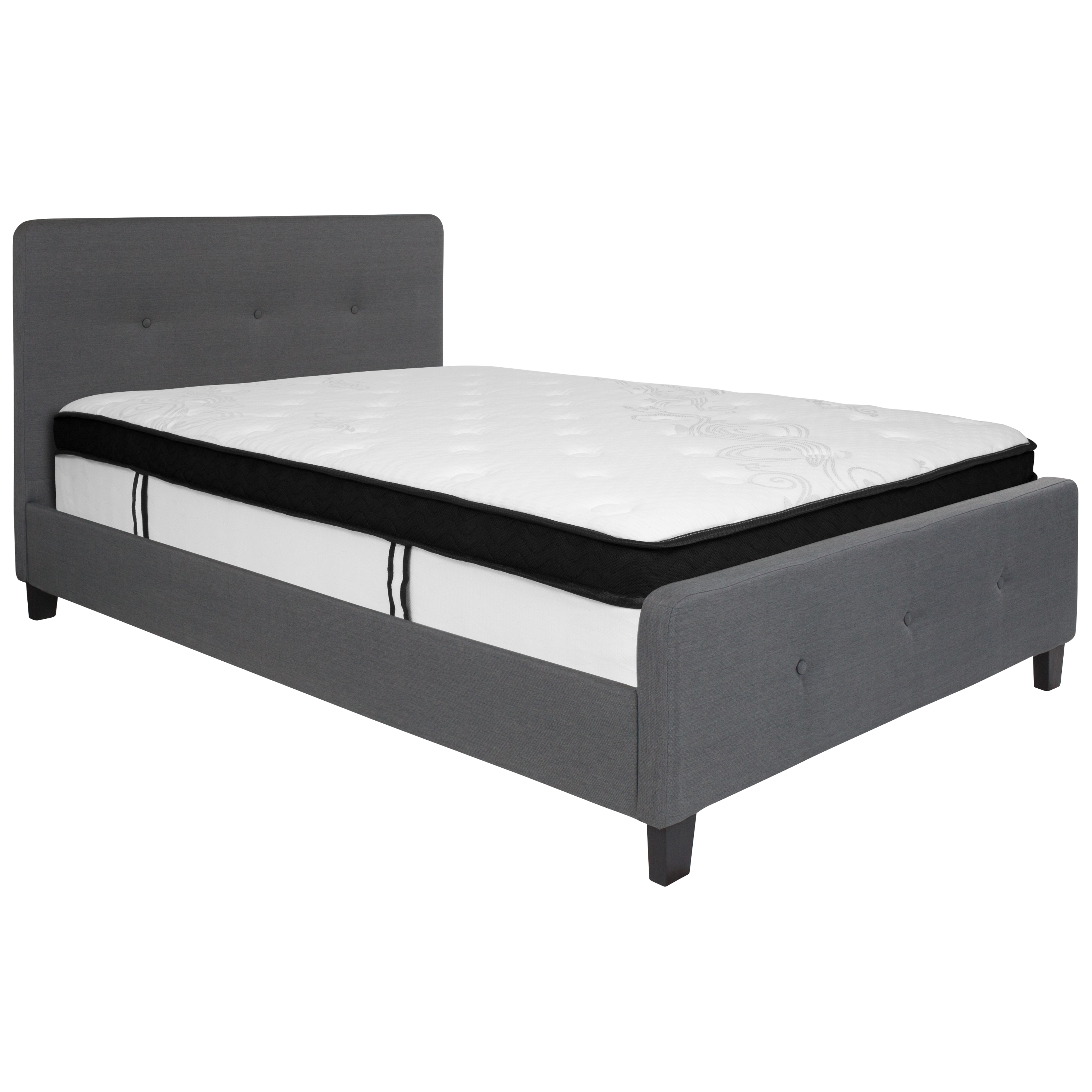 Flash Furniture HG-BMF-30-GG Full Size Tufted Upholstered Platform Bed, Dark Gray Fabric with Memory Foam Mattress