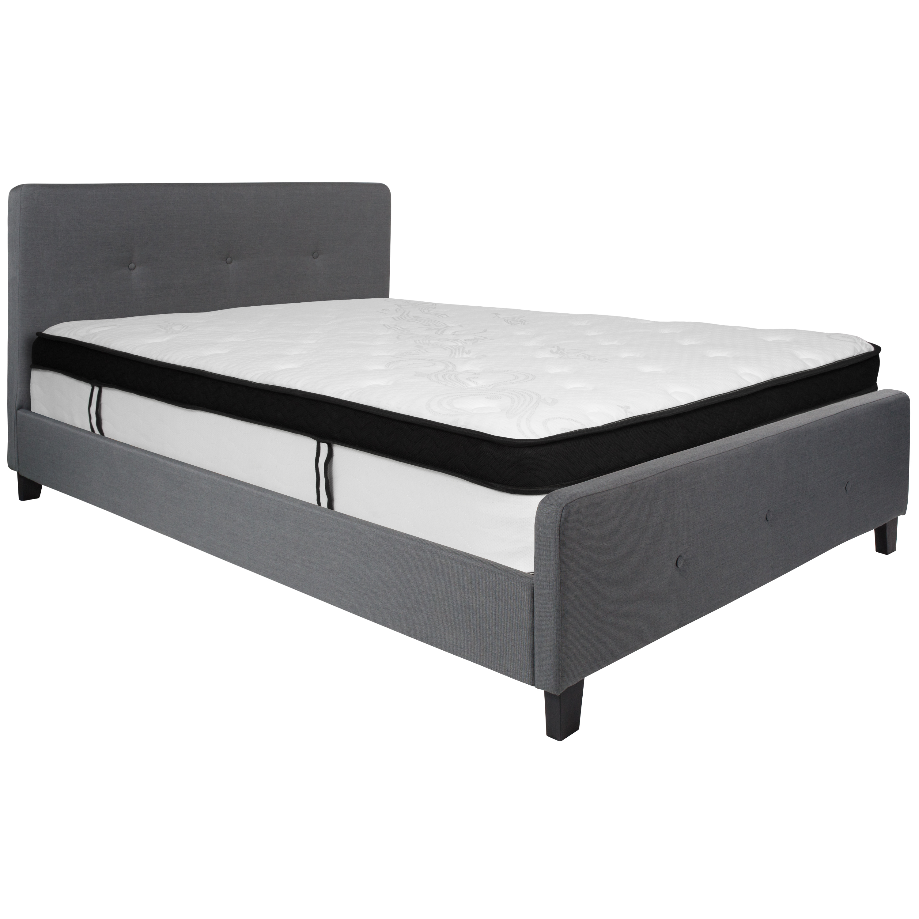 Flash Furniture HG-BMF-31-GG Queen Size Tufted Upholstered Platform Bed, Dark Gray Fabric with Memory Foam Mattress